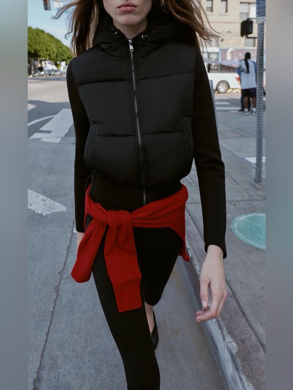 Zara NWT Black Cropped Hooded Puffer Jacket Full Zip